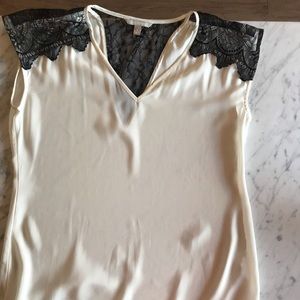 Cream shirt with black lace detail